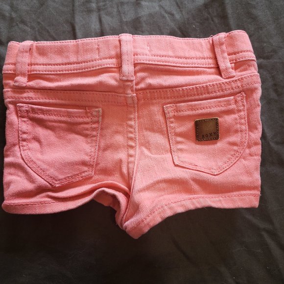 Denim Jean Shorts Coral Pink Stretchy Elastic Waistband Roxy Baby Size 12-18M - Picture 2 of 3